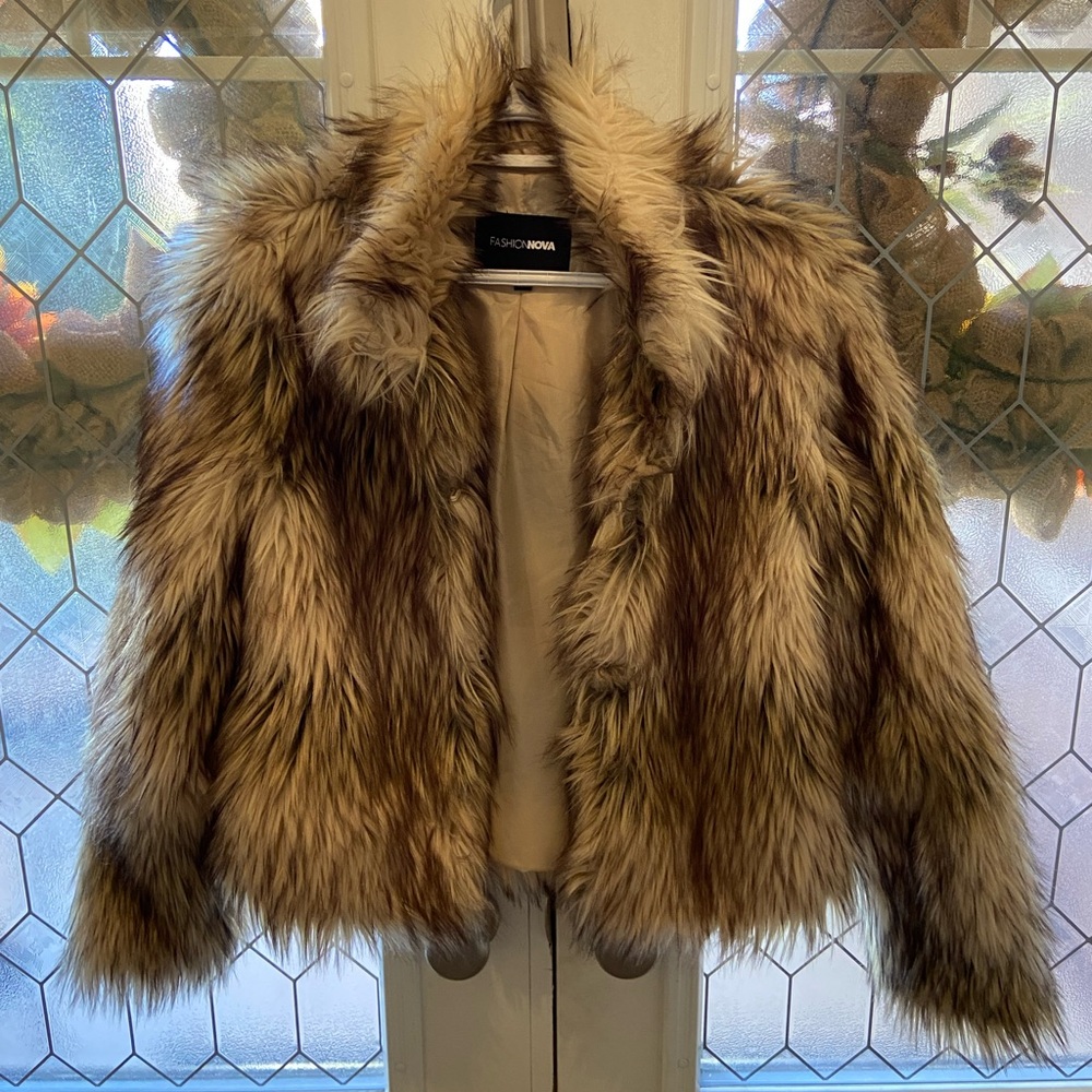 Fashion Nova Luxe Faux Fur Coat in Creams and Browns